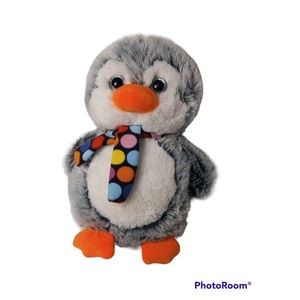 KELLYTOY 12” PENGUIN Plush stuffed animal Large Gray Glitter Eyes polkadot scarf